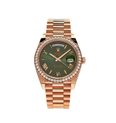 Rolex Day-date 40 228345rbr Rose Gold Olive Green Dial Diamond Bezel 2021