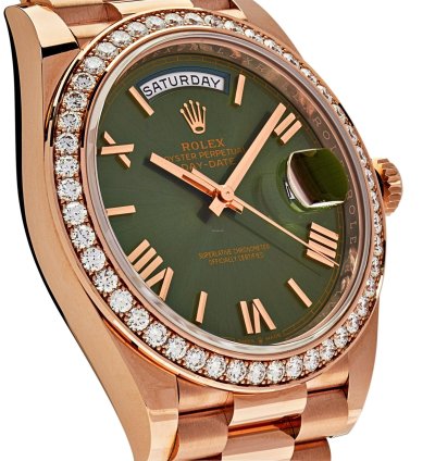 Rolex Day-date 40 228345rbr Rose Gold Olive Green Dial Diamond Bezel 2021