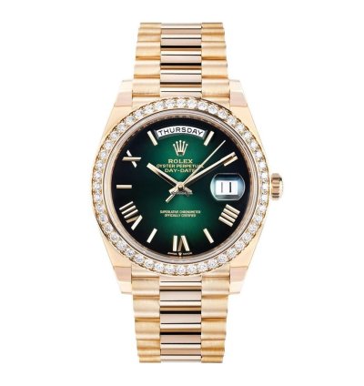 Rolex Day-date 40 228348rbr 18k Yellow Gold Diamond Bezel Green Roman Dial 40 Mm