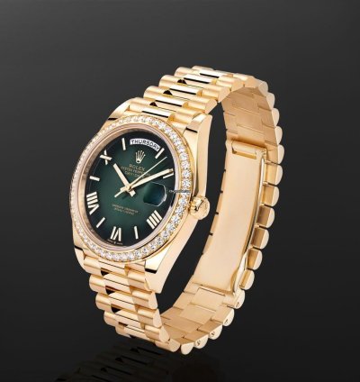 Rolex Day-date 40 228348rbr 18k Yellow Gold Diamond Bezel Green Roman Dial 40 Mm