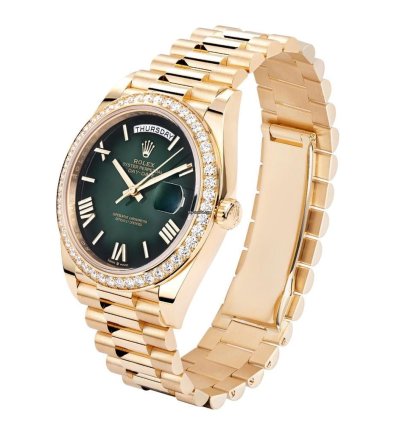 Rolex Day-date 40 228348rbr 18k Yellow Gold Diamond Bezel Green Roman Dial 40 Mm