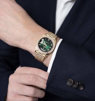 Rolex Day-date 40 228348rbr 18k Yellow Gold Diamond Bezel Green Roman Dial 40 Mm
