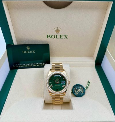 Rolex Day-date 40 228348rbr 40mm Yellow Gold Green Roman Dial Diamond Bezel Unworn 2024