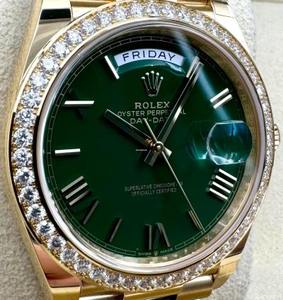 Rolex Day-date 40 228348rbr 40mm Yellow Gold Green Roman Dial Diamond Bezel Unworn 2024