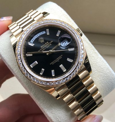 Rolex Day-date 40 228348rbr Black Dial Diamonds Bezel