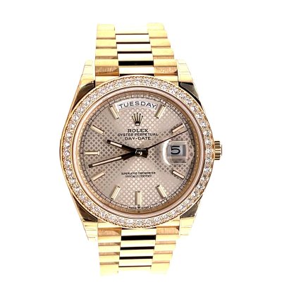 Rolex Day-date 40 228348rbr President 18k Yellow Gold Diamond Bezel Silver Motif Dial Unworn