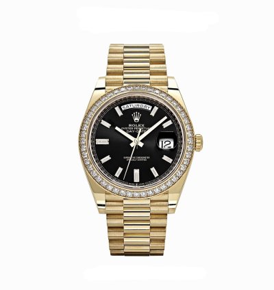 Rolex Day-date 40 228348rbr Yellow Gold Black Diamond Dial Diamond Bezel