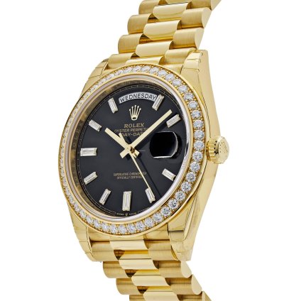 Rolex Day-date 40 228348rbr Yellow Gold Black Diamond Dial Diamond Bezel