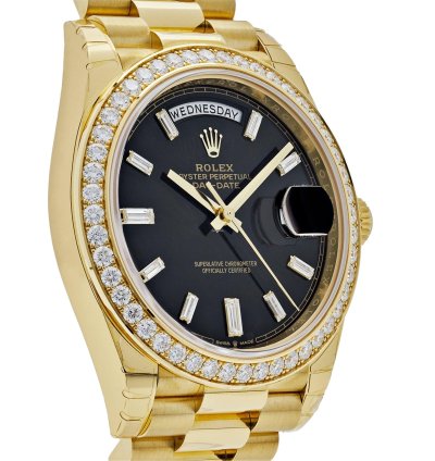 Rolex Day-date 40 228348rbr Yellow Gold Black Diamond Dial Diamond Bezel