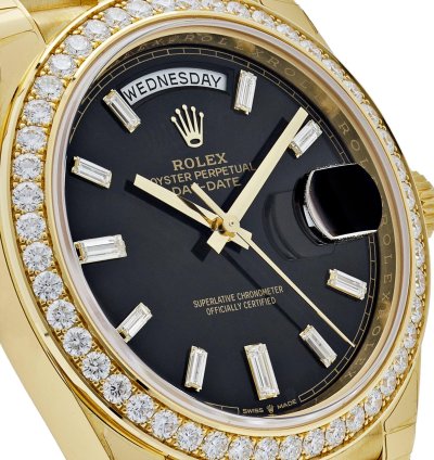 Rolex Day-date 40 228348rbr Yellow Gold Black Diamond Dial Diamond Bezel