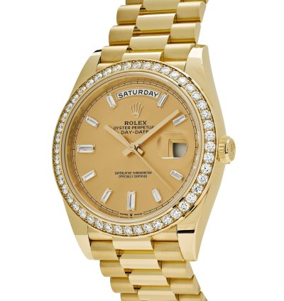 Rolex Day-date 40 228348rbr Yellow Gold Diamond Bezel Champagne Diamond Dial
