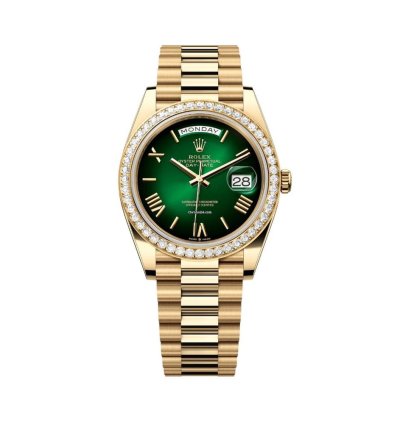 Rolex Day-date 40 228348rbr Yellow Gold Green Ombre Roman Numeral Dial Diamond Bezel