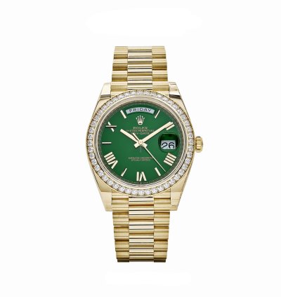 Rolex Day-date 40 228348rbr Yellow Gold Green Roman Numeral Dial Diamond Bezel 2024