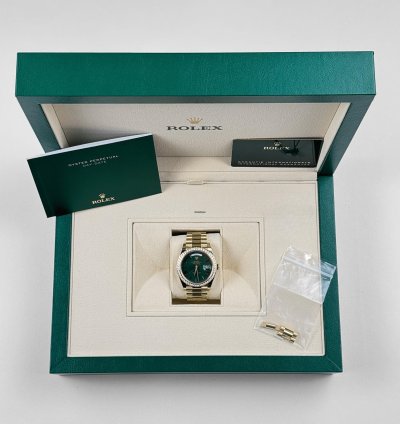Rolex Day-date 40 228348rbr Yellow Gold Green Roman Numeral Dial Diamond Bezel 2024