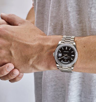 Rolex Day-date 40 228349rbr White Gold Diamond Bezel Black Dial 2024