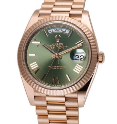Rolex Day-date 40 40mm 18k Everose Gold On Presidential Bracelet Olive Green Dial