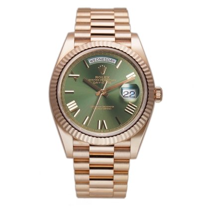 Rolex Day-date 40 40mm 18k Everose Gold On Presidential Bracelet Olive Green Dial