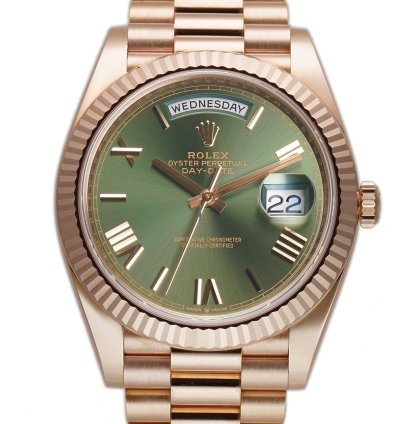 Rolex Day-date 40 40mm 18k Everose Gold On Presidential Bracelet Olive Green Dial