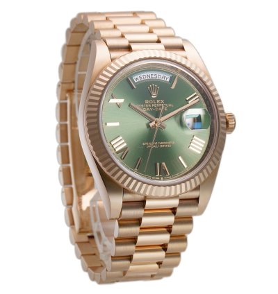 Rolex Day-date 40 40mm 18k Everose Gold On Presidential Bracelet Olive Green Dial