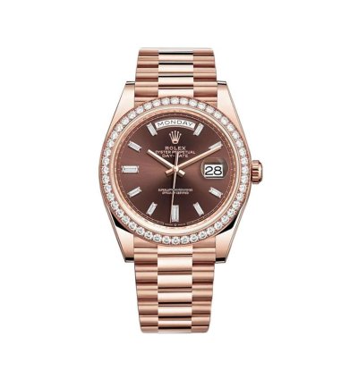 Rolex Day-date 40 40mm 18k Everose Gold President Chocolate Baguette Diamond Dial