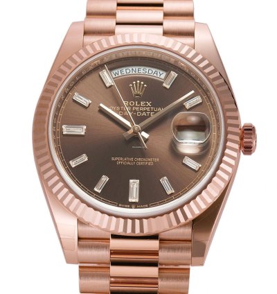 Rolex Day-date 40 40mm 18k Everose Gold President Chocolate Brown Baguette Diamond Dial
