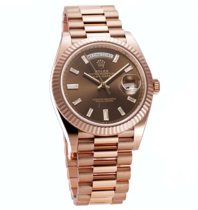 Rolex Day-date 40 40mm 18k Everose Gold President Chocolate Brown Baguette Diamond Dial