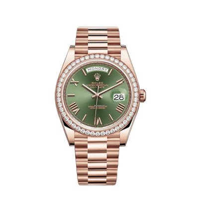 Rolex Day-date 40 40mm 18k Everose Gold President Olive Green Roman Dial
