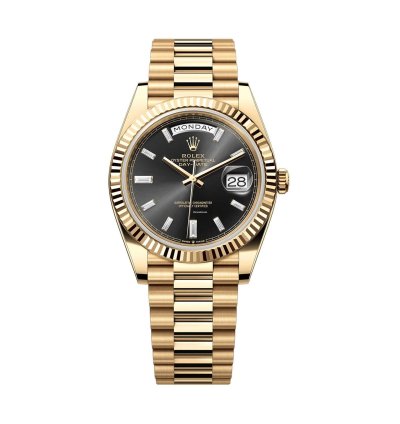 Rolex Day-date 40 40mm 18k Yellow Gold President Black Baguette Diamond Dial