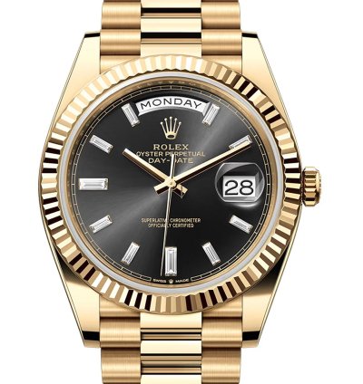 Rolex Day-date 40 40mm 18k Yellow Gold President Black Baguette Diamond Dial
