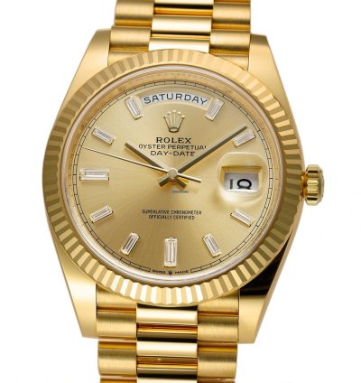 Rolex Day-date 40 40mm 18k Yellow Gold President Champagne Baguette Diamond Dial