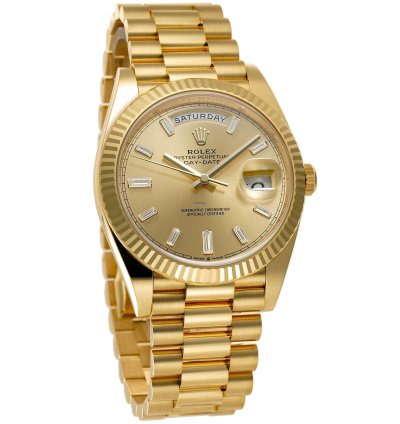 Rolex Day-date 40 40mm 18k Yellow Gold President Champagne Baguette Diamond Dial