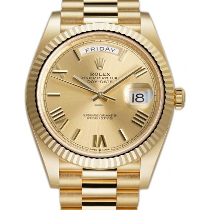 Rolex Day-date 40 40mm 18k Yellow Gold President Champagne Roman Dial