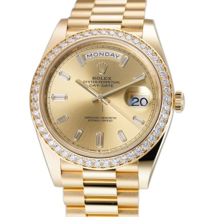 Rolex Day-date 40 40mm 18k Yellow Gold President Diamond Bezel Champagne Baguette Diamond Dial