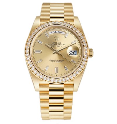 Rolex Day-date 40 40mm 18k Yellow Gold President Diamond Bezel Champagne Baguette Diamond Dial