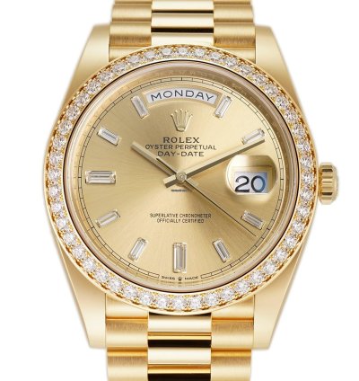 Rolex Day-date 40 40mm 18k Yellow Gold President Diamond Bezel Champagne Baguette Diamond Dial