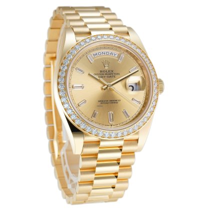 Rolex Day-date 40 40mm 18k Yellow Gold President Diamond Bezel Champagne Baguette Diamond Dial