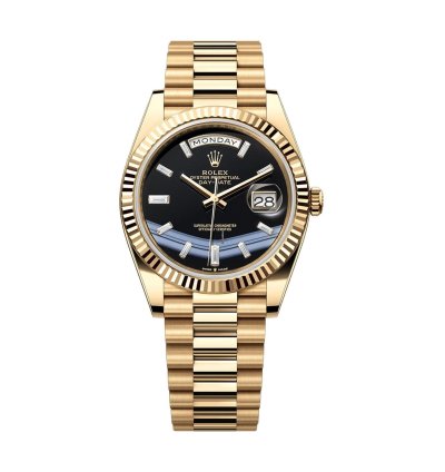 Rolex Day-date 40 40mm 18k Yellow Gold President Onyx Baguette Diamond Dial