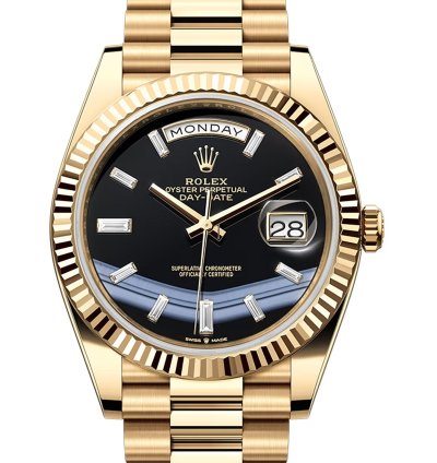 Rolex Day-date 40 40mm 18k Yellow Gold President Onyx Baguette Diamond Dial