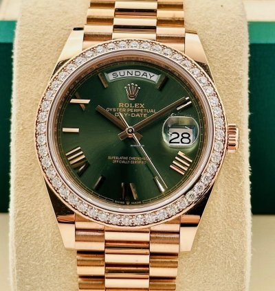 Rolex Day-date 40 40mm 228345rbr Green Dial Diamond Factory Bezel