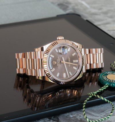Rolex Day-date 40 40mm Baguette Dial Choco Dial Unworn Full Set 228235