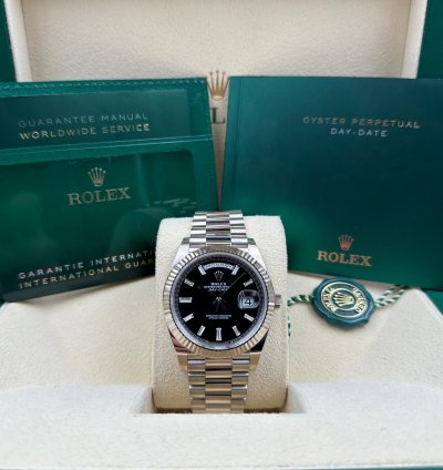 Rolex Day-date 40 40mm Black Baguette Dial White Gold Bracelet 228239 Unworn 2023