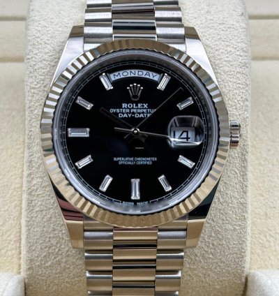 Rolex Day-date 40 40mm Black Baguette Dial White Gold Bracelet 228239 Unworn 2023
