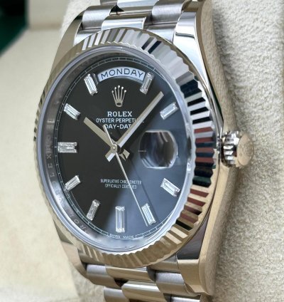 Rolex Day-date 40 40mm Black Baguette Dial White Gold Bracelet 228239 Unworn 2023
