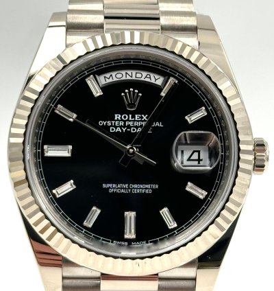 Rolex Day-date 40 40mm Black Baguette Dial White Gold Bracelet 228239 Unworn 2023