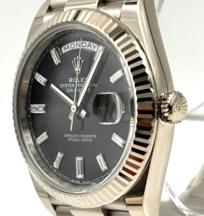 Rolex Day-date 40 40mm Black Baguette Dial White Gold Bracelet 228239 Unworn 2023