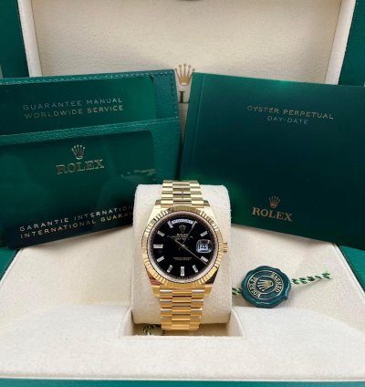 Rolex Day-date 40 40mm Black Baguette Dial Yellow Gold Bracelet 228238 Unworn 2023