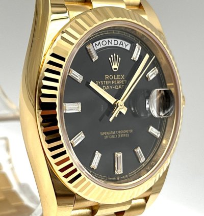 Rolex Day-date 40 40mm Black Baguette Dial Yellow Gold Bracelet 228238 Unworn 2023