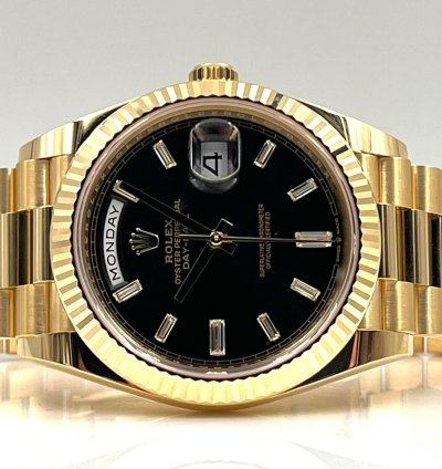 Rolex Day-date 40 40mm Black Baguette Dial Yellow Gold Bracelet 228238 Unworn 2023