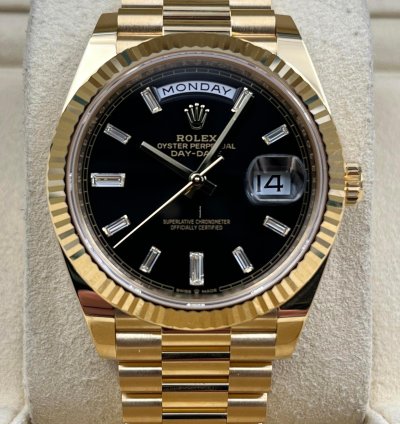 Rolex Day-date 40 40mm Black Baguette Dial Yellow Gold Bracelet 228238 Unworn 2023