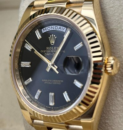 Rolex Day-date 40 40mm Black Baguette Dial Yellow Gold Bracelet 228238 Unworn 2023